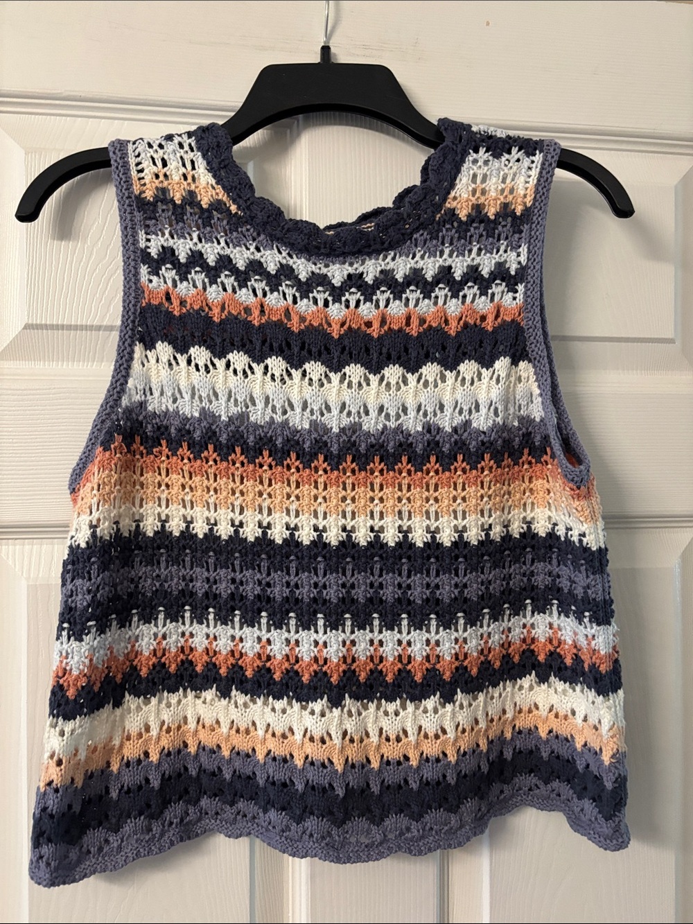 Universal Thread Navy, White & Peach Crochet Tank Top